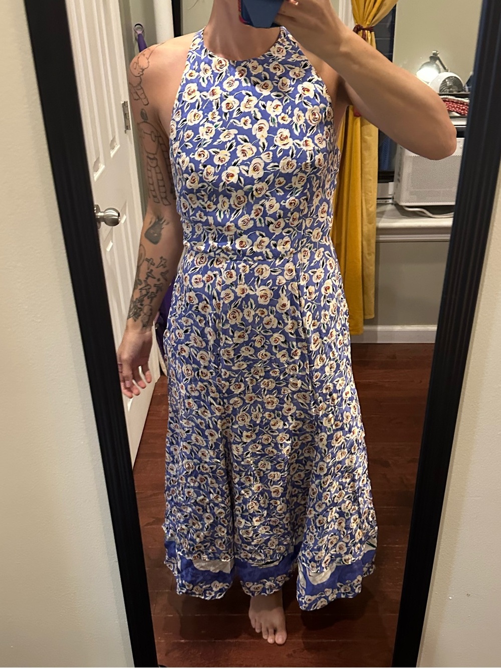 Vintage Silk Periwinkle Cross-back Floral Maxi Dress